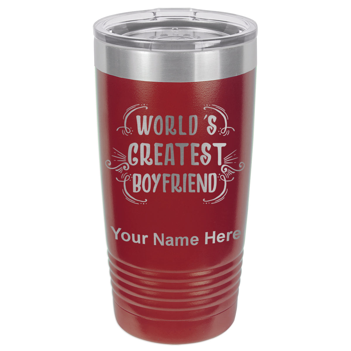 20oz Vacuum Insulated Tumbler Mug, World's Greatest Boyfriend, Personalized Engraving Included