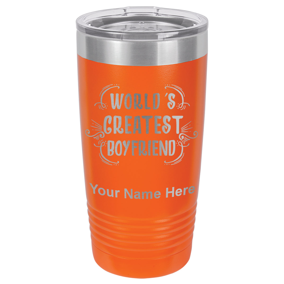 20oz Vacuum Insulated Tumbler Mug, World's Greatest Boyfriend, Personalized Engraving Included