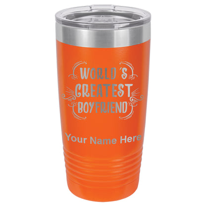 20oz Vacuum Insulated Tumbler Mug, World's Greatest Boyfriend, Personalized Engraving Included