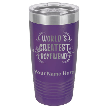 20oz Vacuum Insulated Tumbler Mug, World's Greatest Boyfriend, Personalized Engraving Included