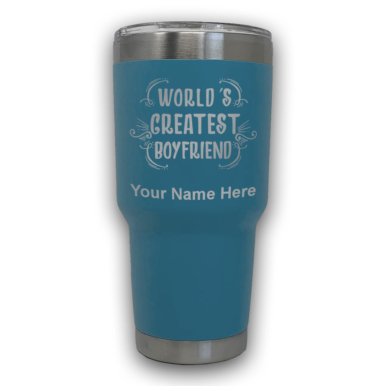 LaserGram 30oz Tumbler Mug, World's Greatest Boyfriend, Personalized Engraving Included