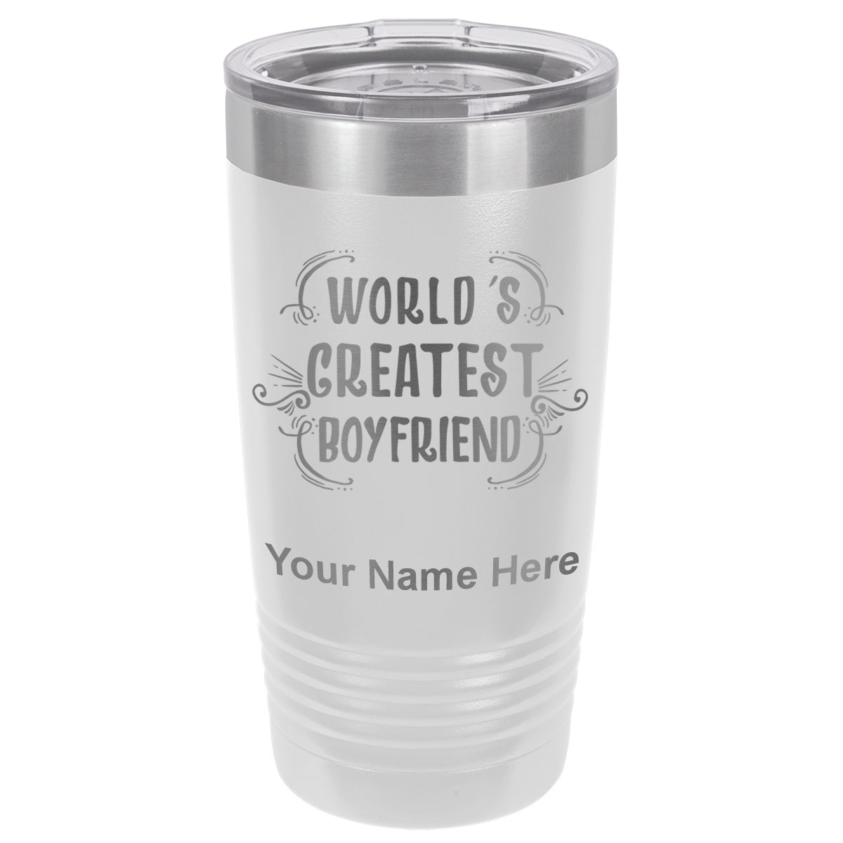 20oz Vacuum Insulated Tumbler Mug, World's Greatest Boyfriend, Personalized Engraving Included