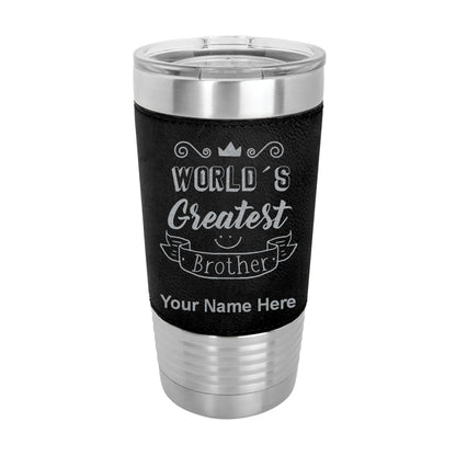 20oz Faux Leather Tumbler Mug, World's Greatest Brother, Personalized Engraving Included