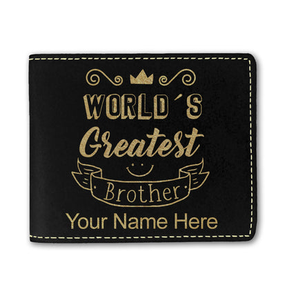 Faux Leather Bi-Fold Wallet, World's Greatest Brother, Personalized Engraving Included