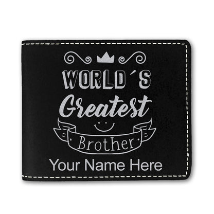 Faux Leather Bi-Fold Wallet, World's Greatest Brother, Personalized Engraving Included
