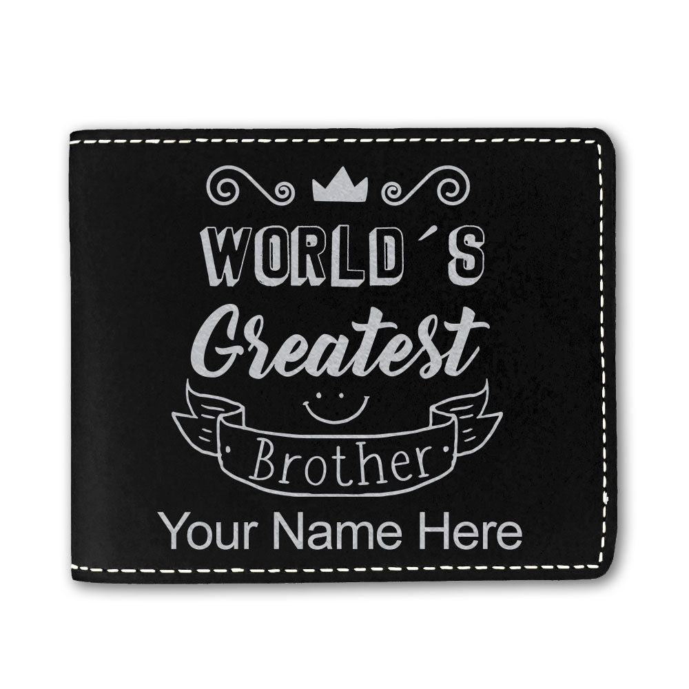 Faux Leather Bi-Fold Wallet, World's Greatest Brother, Personalized Engraving Included