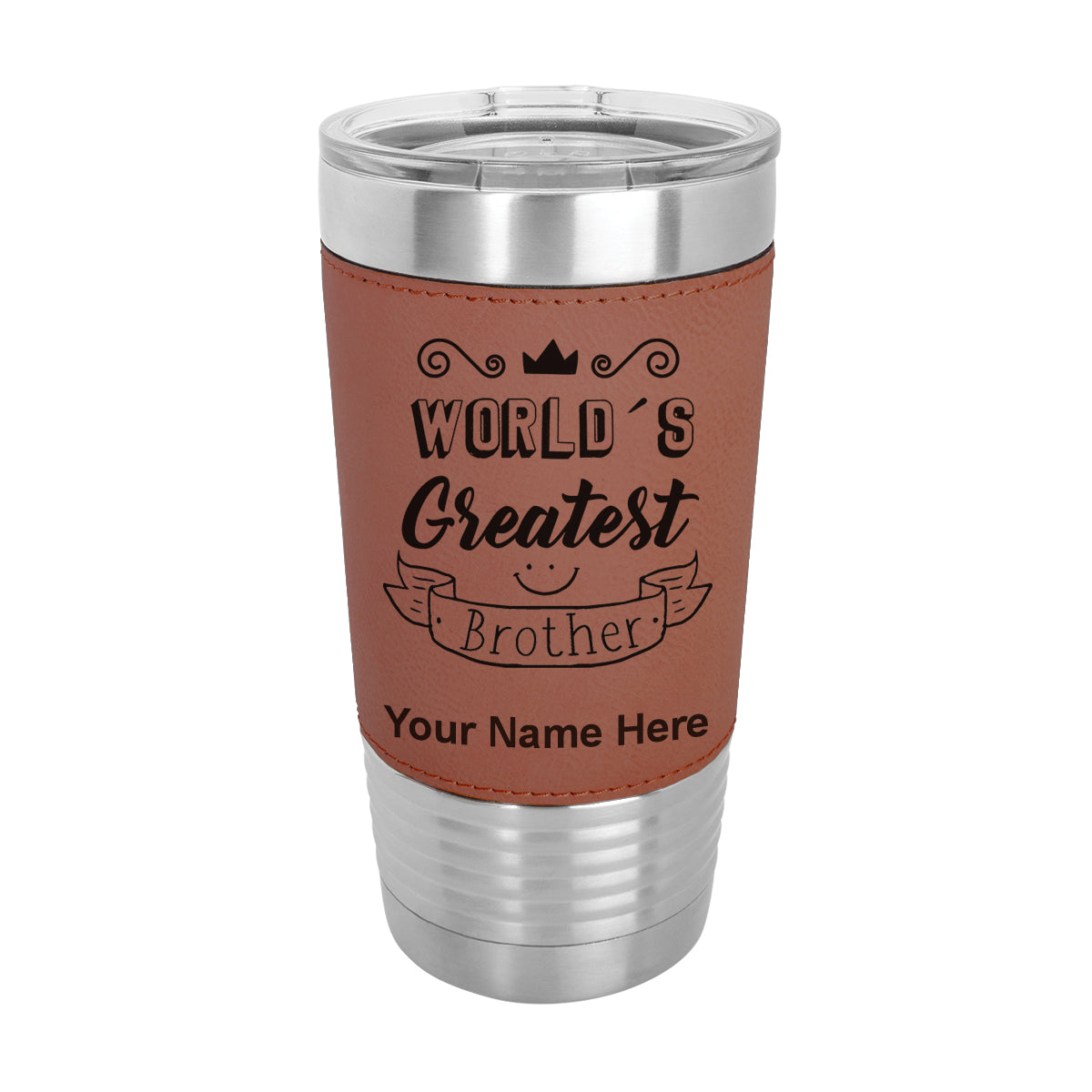 20oz Faux Leather Tumbler Mug, World's Greatest Brother, Personalized Engraving Included