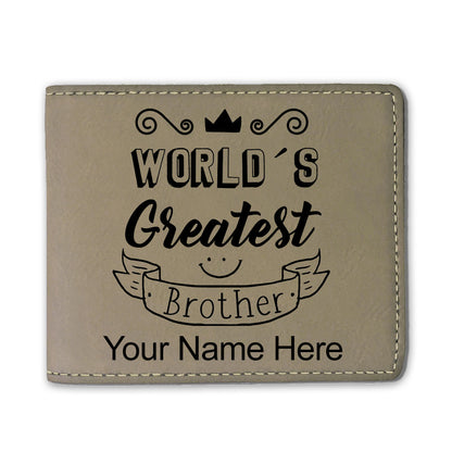 Faux Leather Bi-Fold Wallet, World's Greatest Brother, Personalized Engraving Included