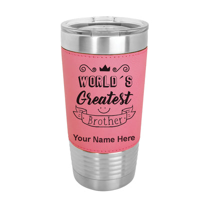 20oz Faux Leather Tumbler Mug, World's Greatest Brother, Personalized Engraving Included