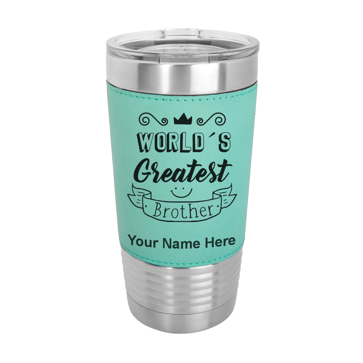 20oz Faux Leather Tumbler Mug, World's Greatest Brother, Personalized Engraving Included