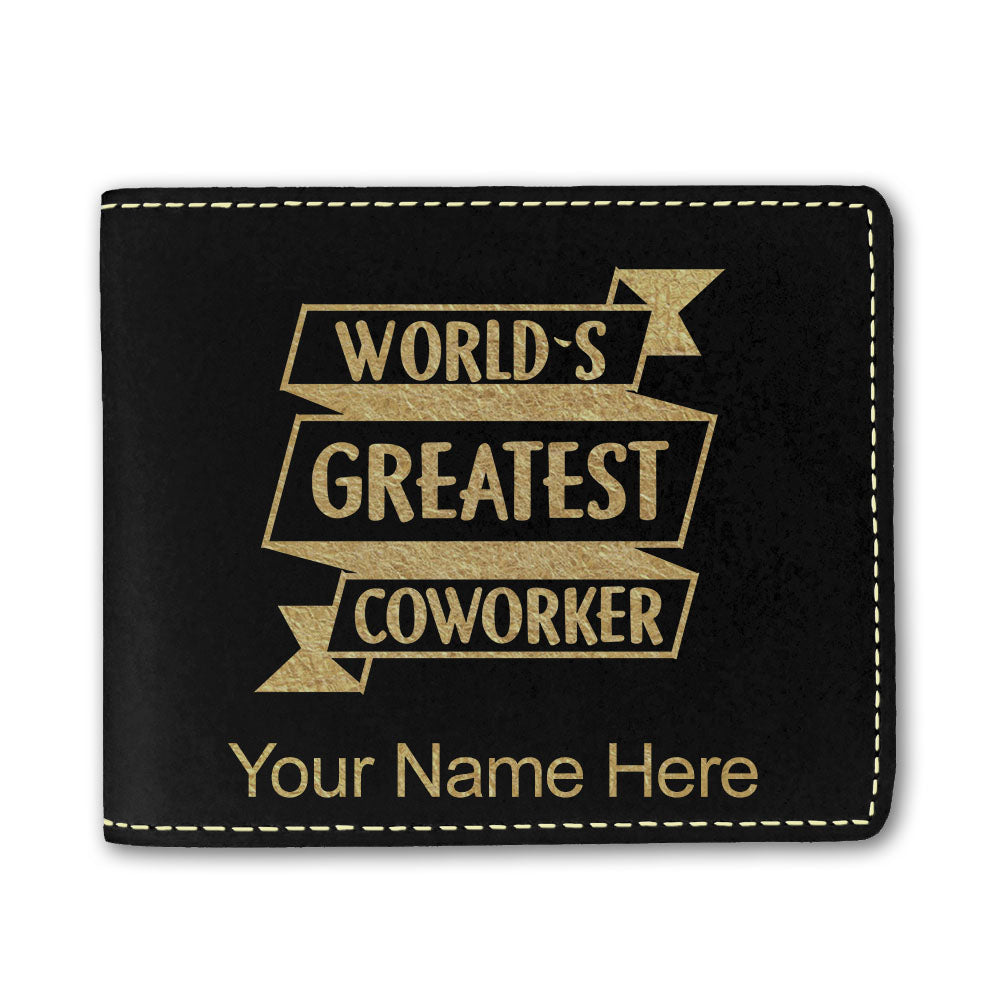 Faux Leather Bi-Fold Wallet, World's Greatest Coworker, Personalized Engraving Included