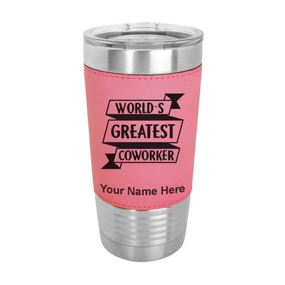 20oz Faux Leather Tumbler Mug, World's Greatest Coworker, Personalized Engraving Included