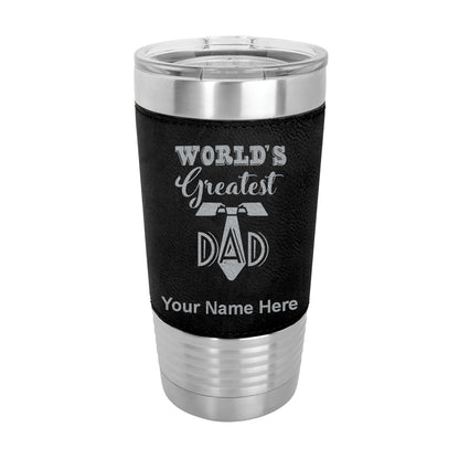 20oz Faux Leather Tumbler Mug, World's Greatest Dad, Personalized Engraving Included