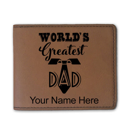 Faux Leather Bi-Fold Wallet, World's Greatest Dad, Personalized Engraving Included