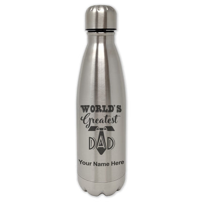 LaserGram Single Wall Water Bottle, World's Greatest Dad, Personalized Engraving Included