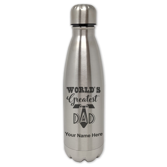 LaserGram Single Wall Water Bottle, World's Greatest Dad, Personalized Engraving Included