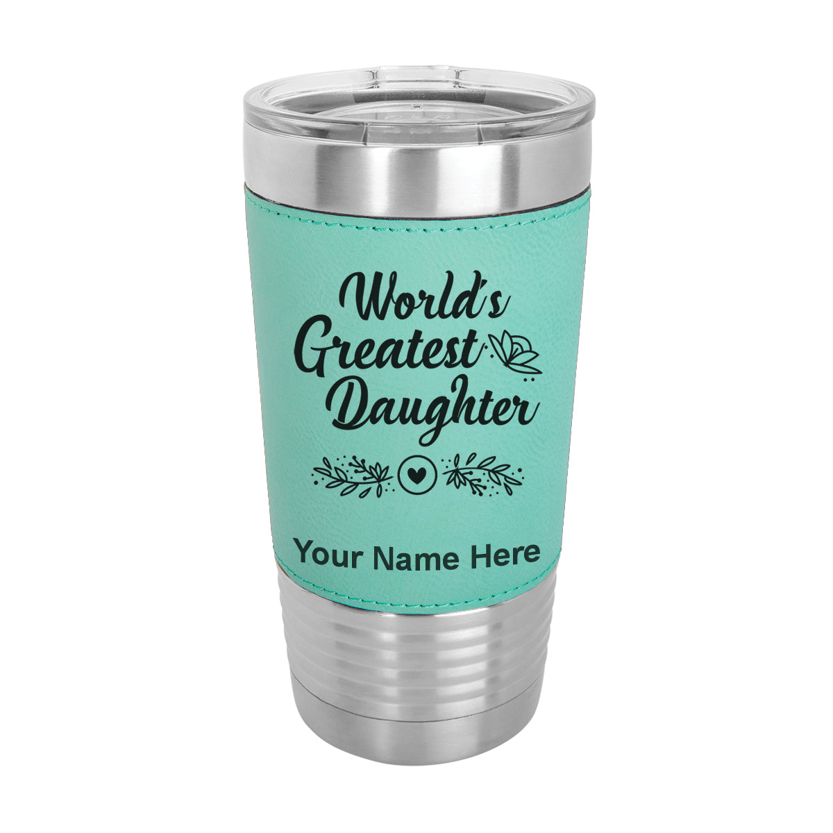 20oz Faux Leather Tumbler Mug, World's Greatest Daughter, Personalized Engraving Included