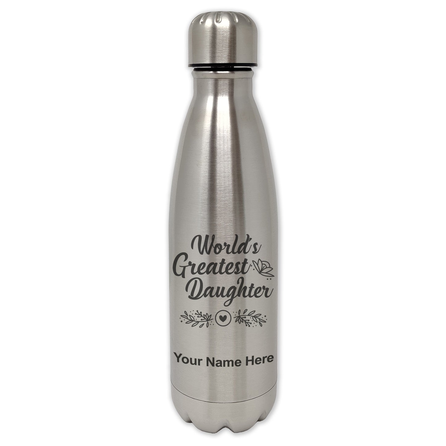 LaserGram Single Wall Water Bottle, World's Greatest Daughter, Personalized Engraving Included