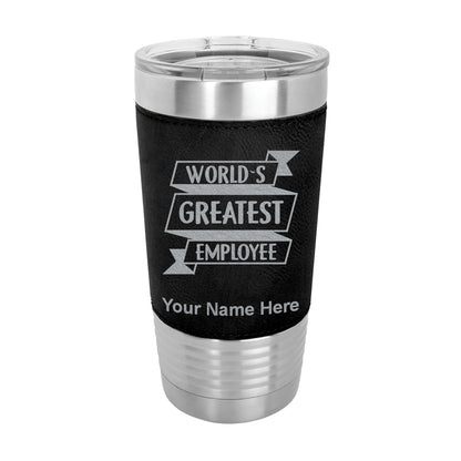 20oz Faux Leather Tumbler Mug, World's Greatest Employee, Personalized Engraving Included