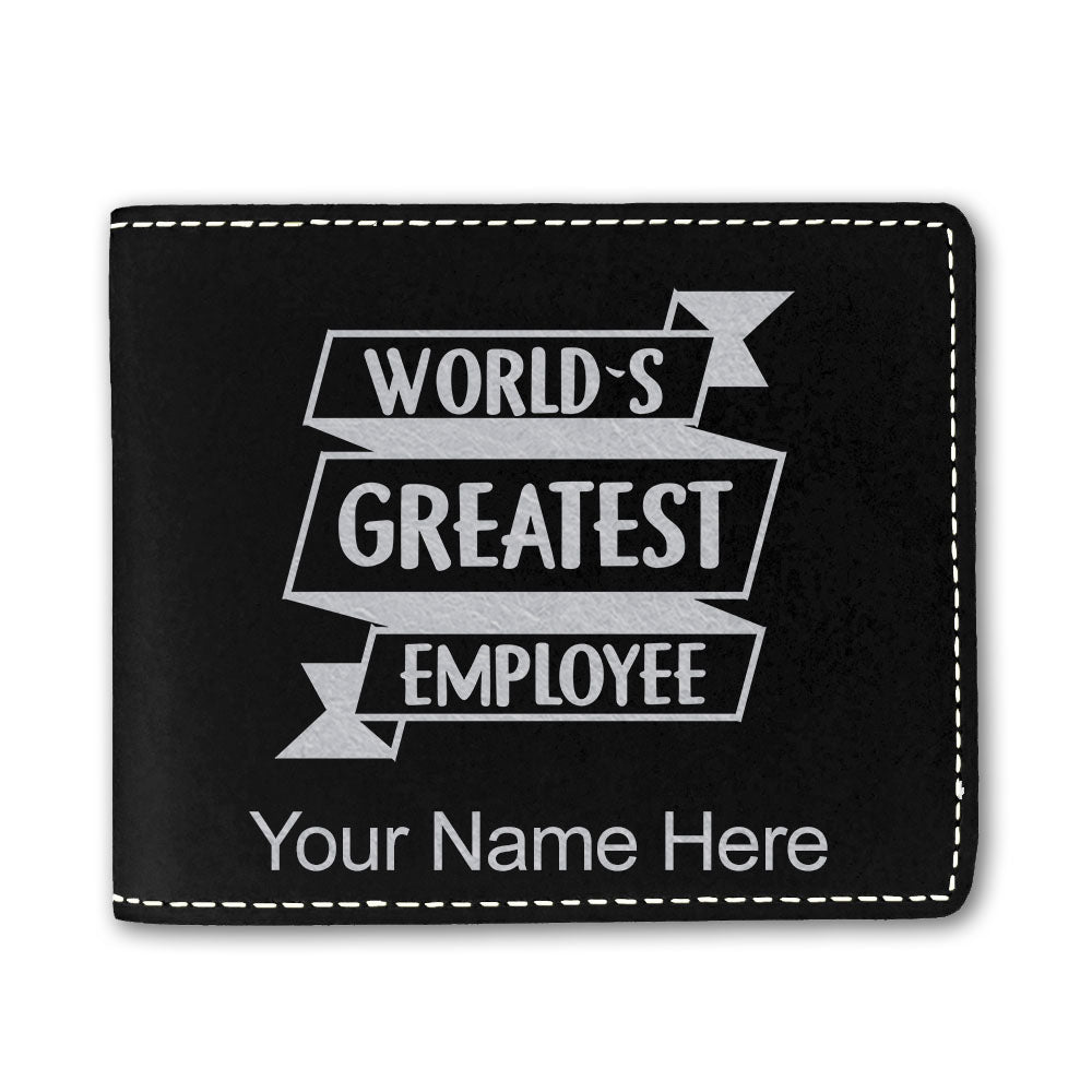 Faux Leather Bi-Fold Wallet, World's Greatest Employee, Personalized Engraving Included