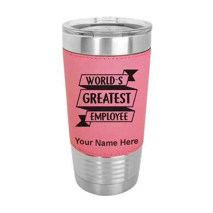 20oz Faux Leather Tumbler Mug, World's Greatest Employee, Personalized Engraving Included