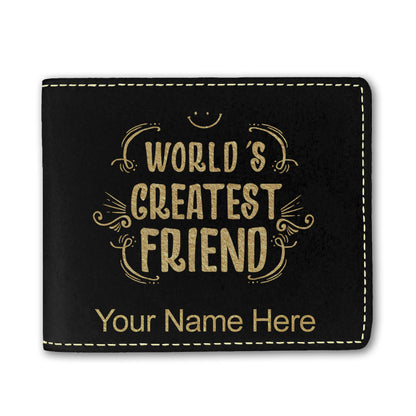 Faux Leather Bi-Fold Wallet, World's Greatest Friend, Personalized Engraving Included