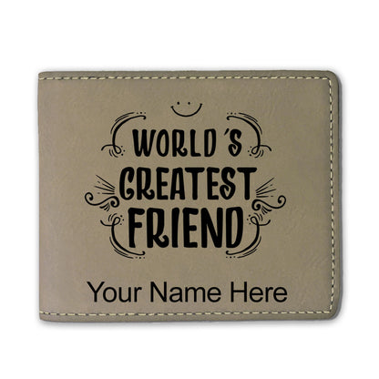 Faux Leather Bi-Fold Wallet, World's Greatest Friend, Personalized Engraving Included