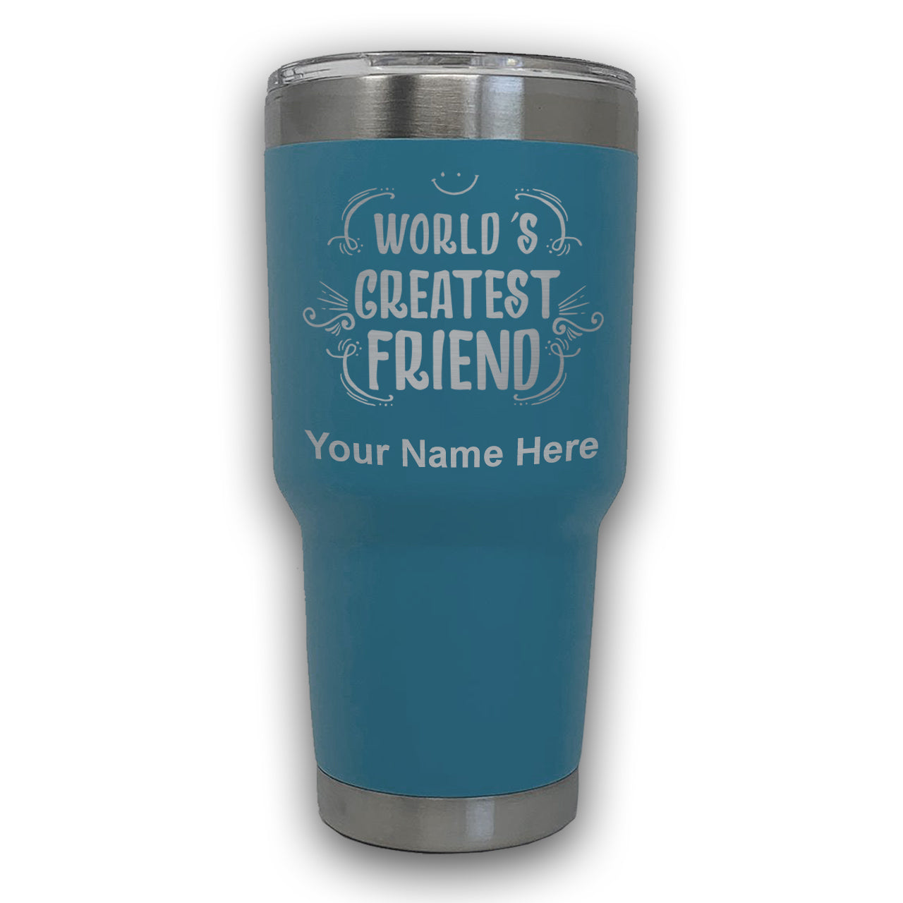 LaserGram 30oz Tumbler Mug, World's Greatest Friend, Personalized Engraving Included