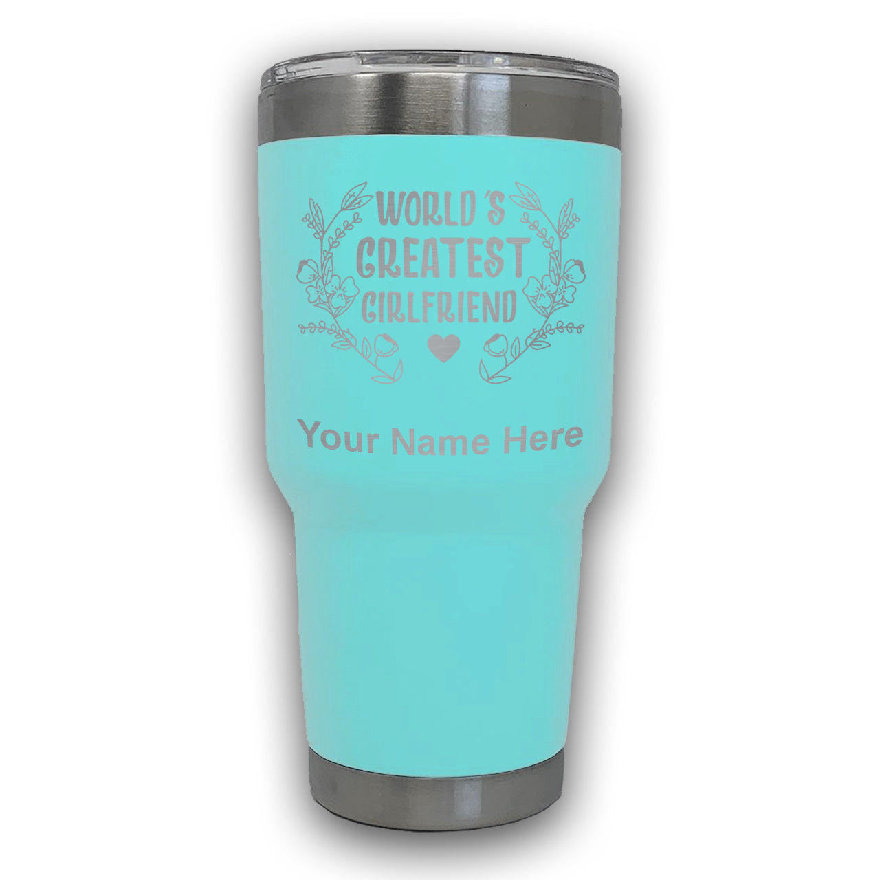 LaserGram 30oz Tumbler Mug, World's Greatest Girlfriend, Personalized Engraving Included