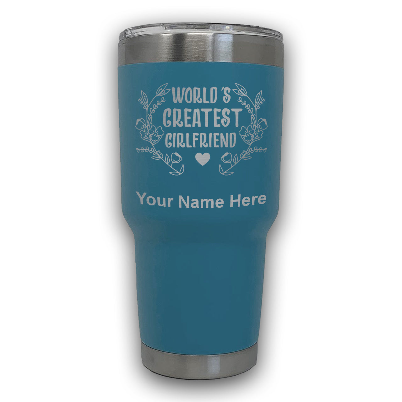 LaserGram 30oz Tumbler Mug, World's Greatest Girlfriend, Personalized Engraving Included