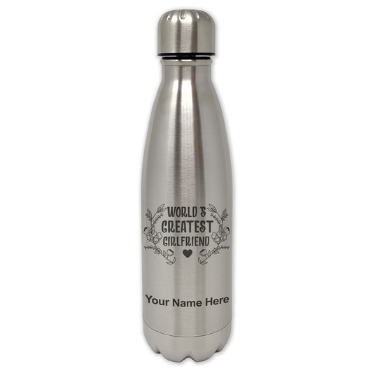 LaserGram Single Wall Water Bottle, World's Greatest Girlfriend, Personalized Engraving Included