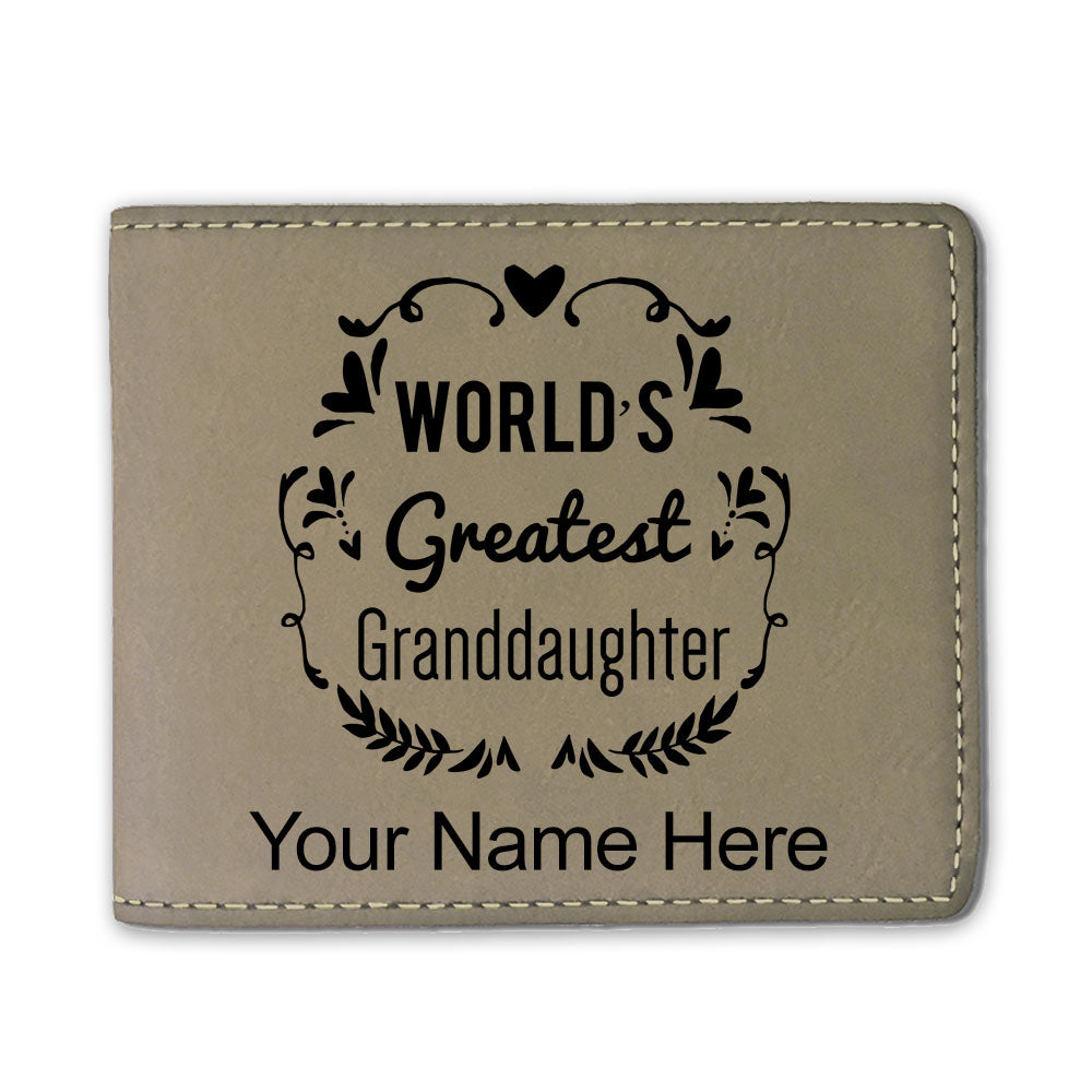 Faux Leather Bi-Fold Wallet, World's Greatest Granddaughter, Personalized Engraving Included