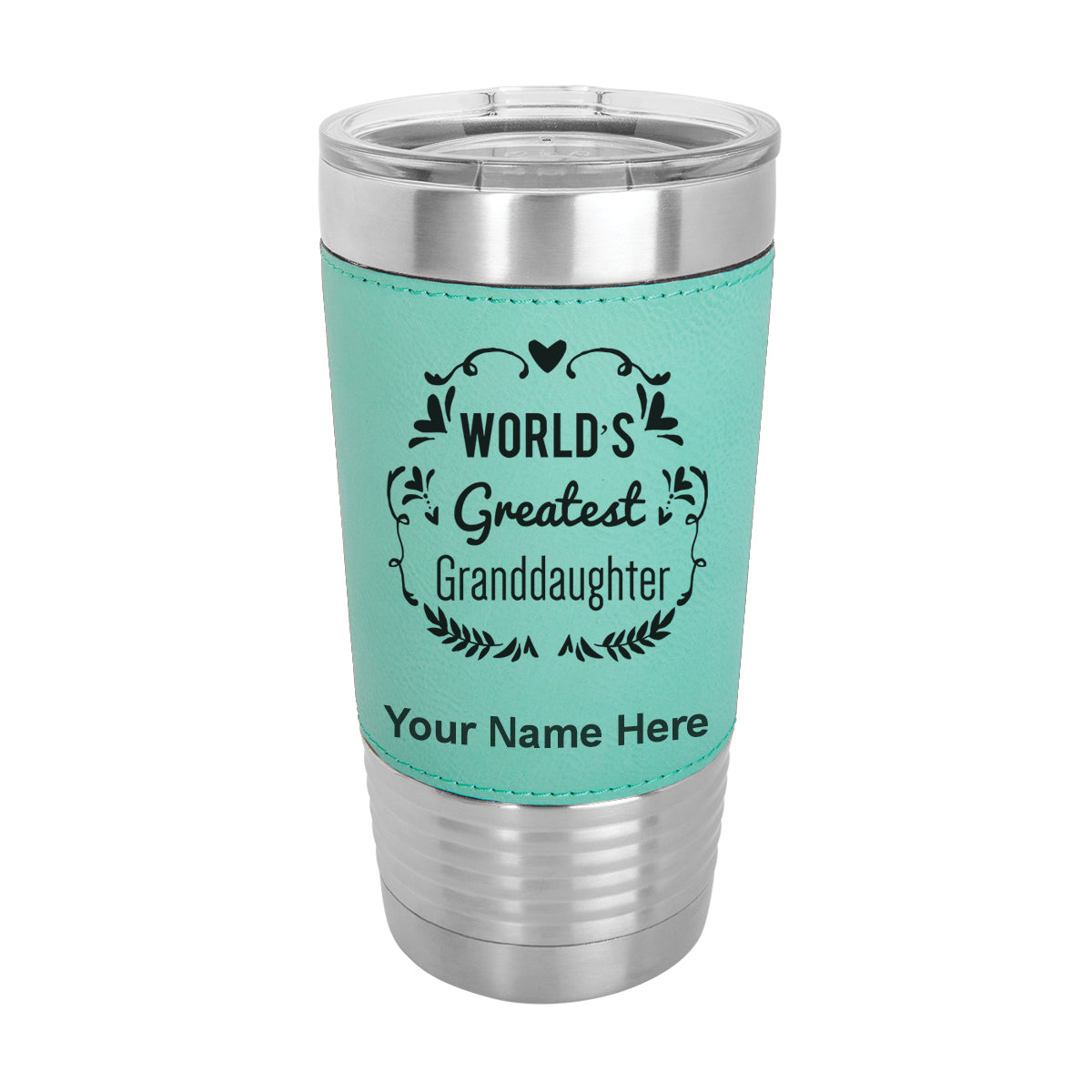 20oz Faux Leather Tumbler Mug, World's Greatest Granddaughter, Personalized Engraving Included