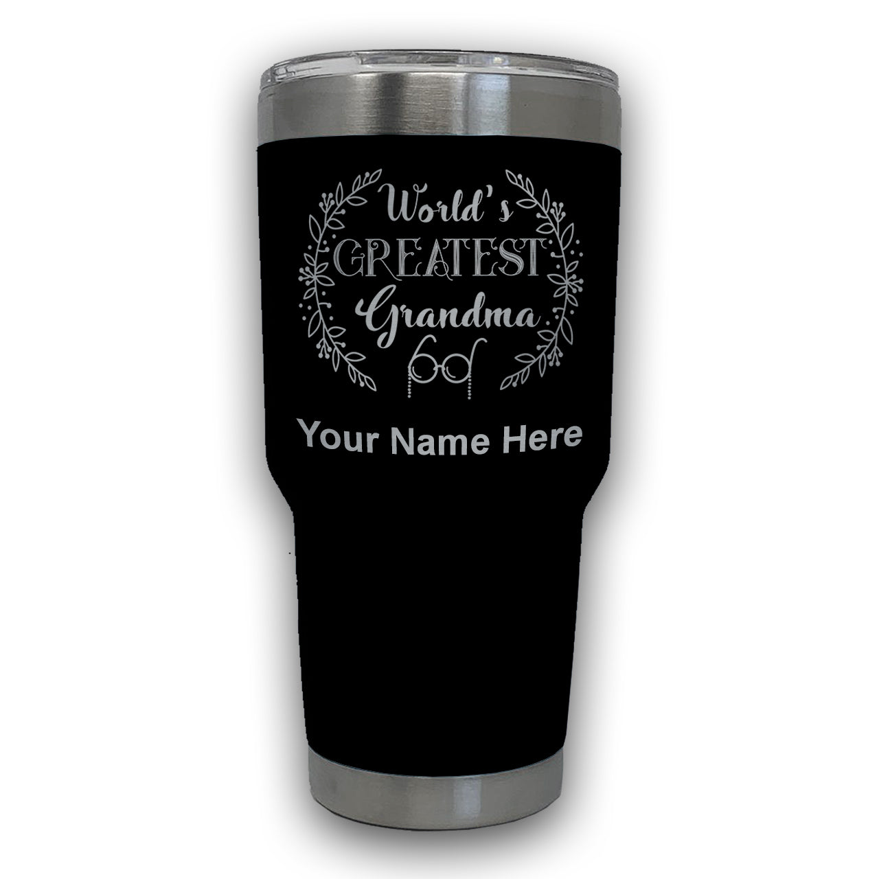 LaserGram 30oz Tumbler Mug, World's Greatest Grandma, Personalized Engraving Included