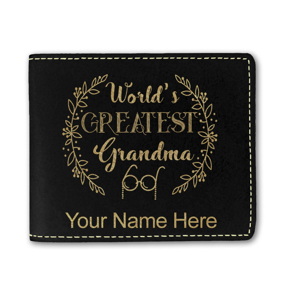 Faux Leather Bi-Fold Wallet, World's Greatest Grandma, Personalized Engraving Included