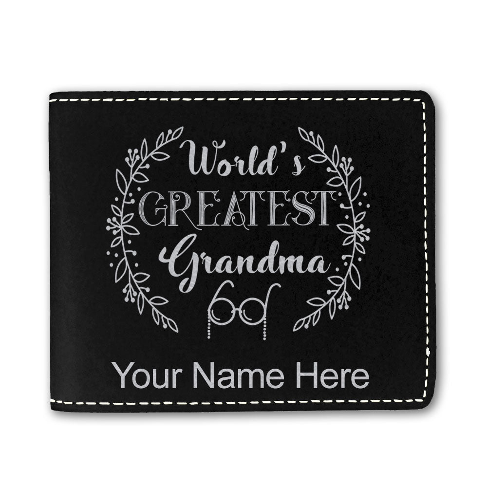 Faux Leather Bi-Fold Wallet, World's Greatest Grandma, Personalized Engraving Included