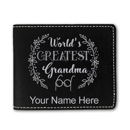 Faux Leather Bi-Fold Wallet, World's Greatest Grandma, Personalized Engraving Included