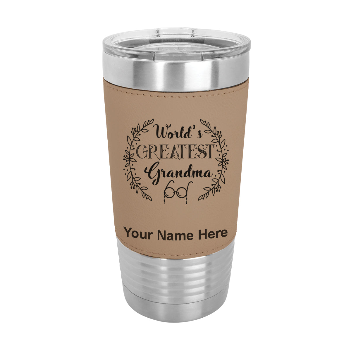 20oz Faux Leather Tumbler Mug, World's Greatest Grandma, Personalized Engraving Included