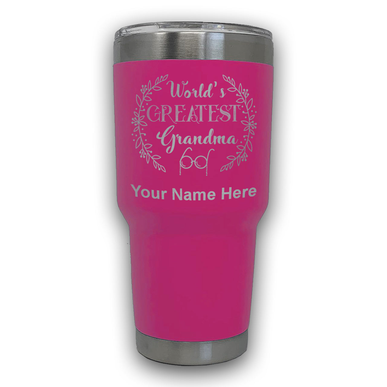 LaserGram 30oz Tumbler Mug, World's Greatest Grandma, Personalized Engraving Included