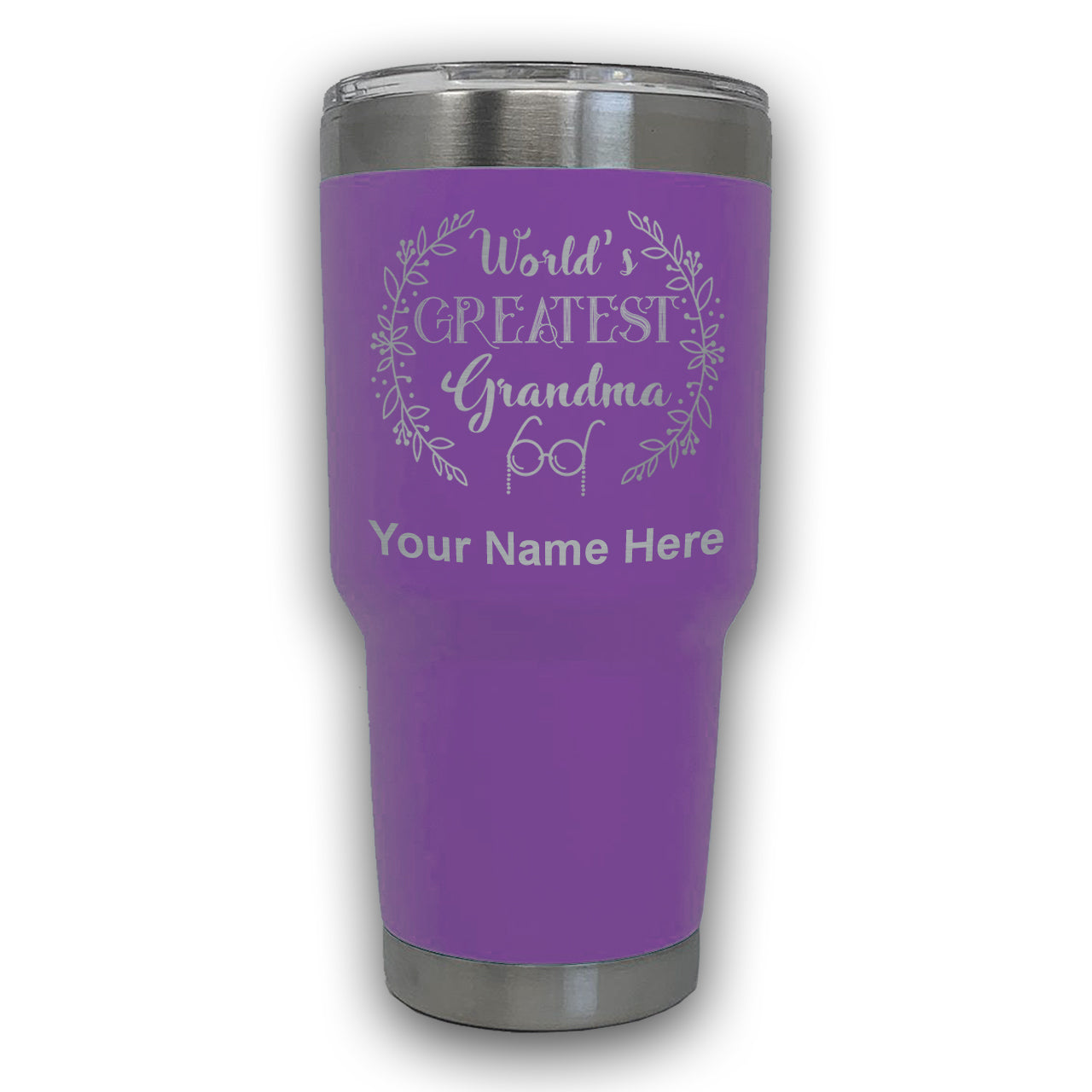 LaserGram 30oz Tumbler Mug, World's Greatest Grandma, Personalized Engraving Included