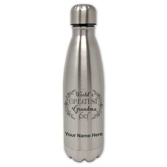 LaserGram Single Wall Water Bottle, World's Greatest Grandma, Personalized Engraving Included