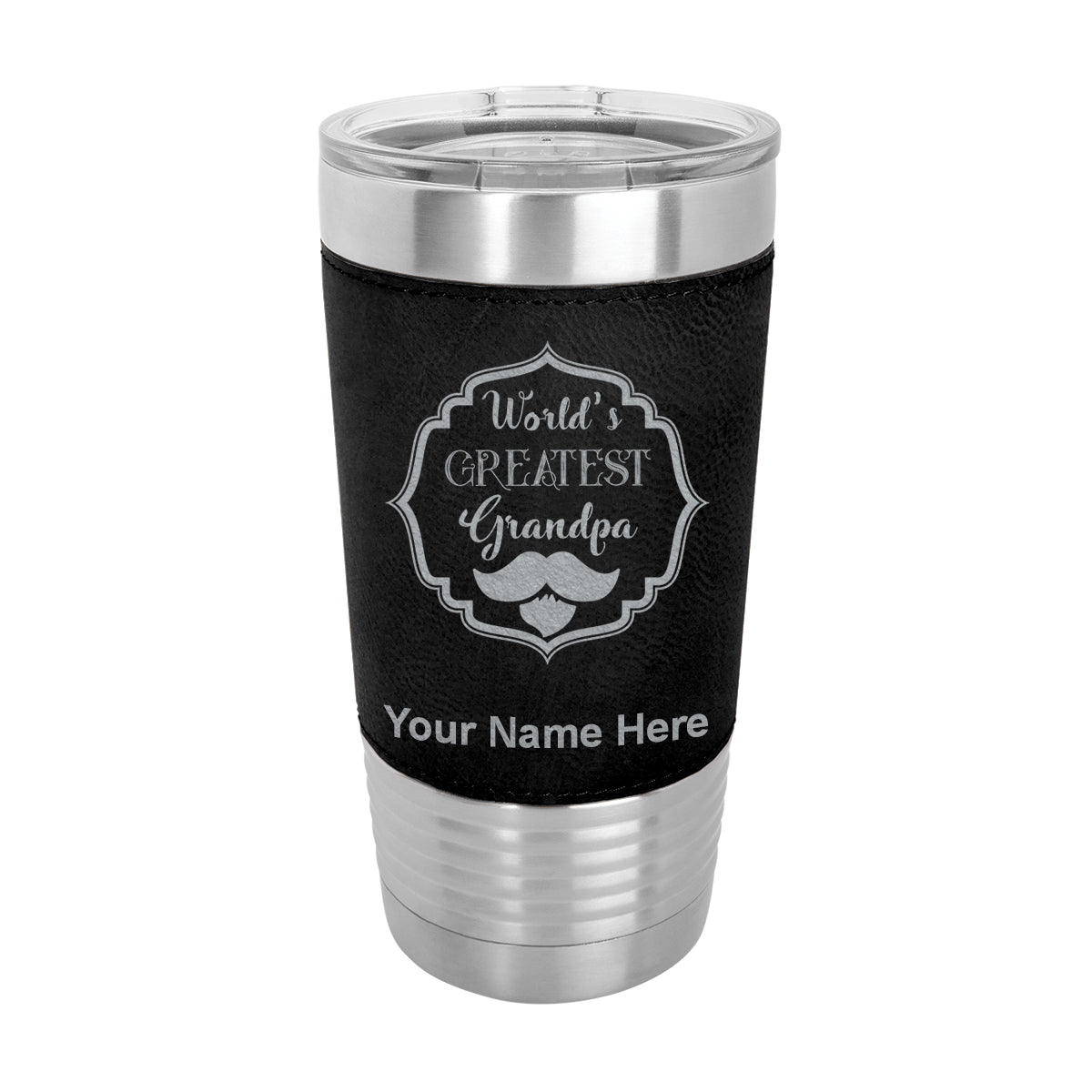 20oz Faux Leather Tumbler Mug, World's Greatest Grandpa, Personalized Engraving Included