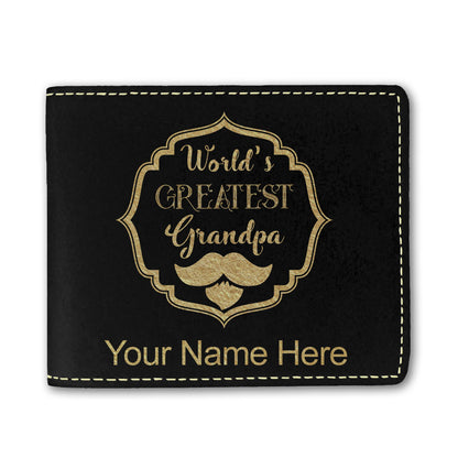 Faux Leather Bi-Fold Wallet, World's Greatest Grandpa, Personalized Engraving Included