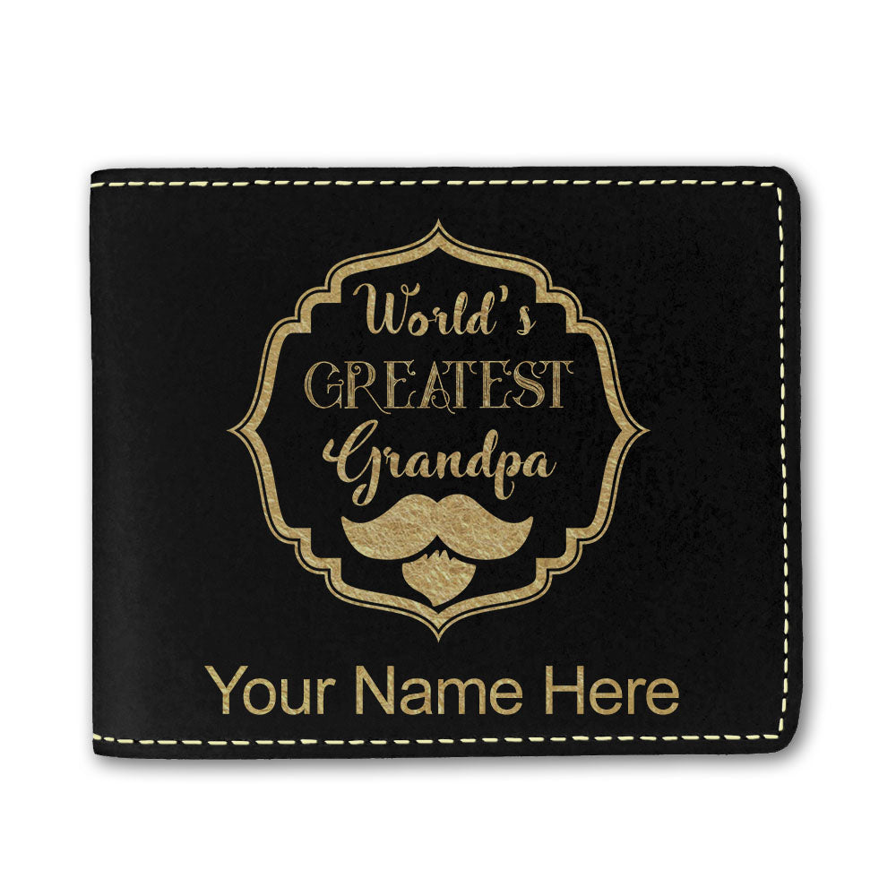 Faux Leather Bi-Fold Wallet, World's Greatest Grandpa, Personalized Engraving Included