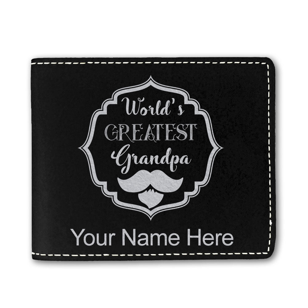 Faux Leather Bi-Fold Wallet, World's Greatest Grandpa, Personalized Engraving Included