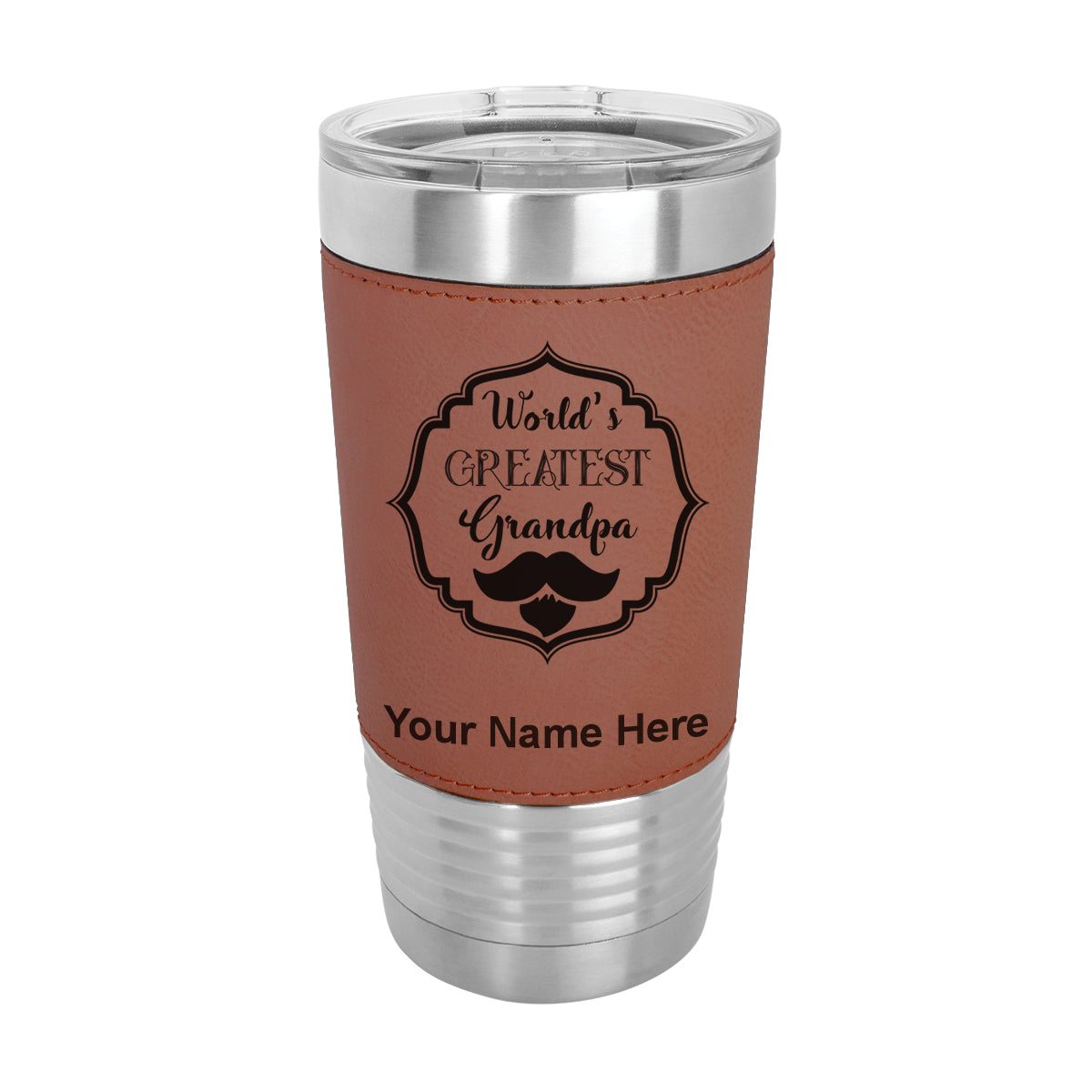 20oz Faux Leather Tumbler Mug, World's Greatest Grandpa, Personalized Engraving Included