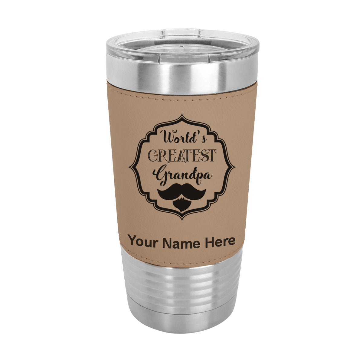 20oz Faux Leather Tumbler Mug, World's Greatest Grandpa, Personalized Engraving Included