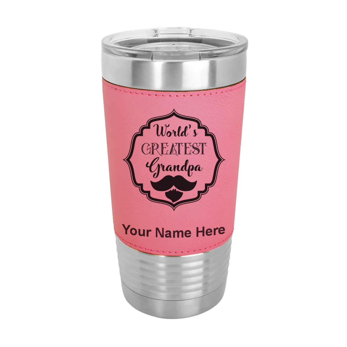 20oz Faux Leather Tumbler Mug, World's Greatest Grandpa, Personalized Engraving Included