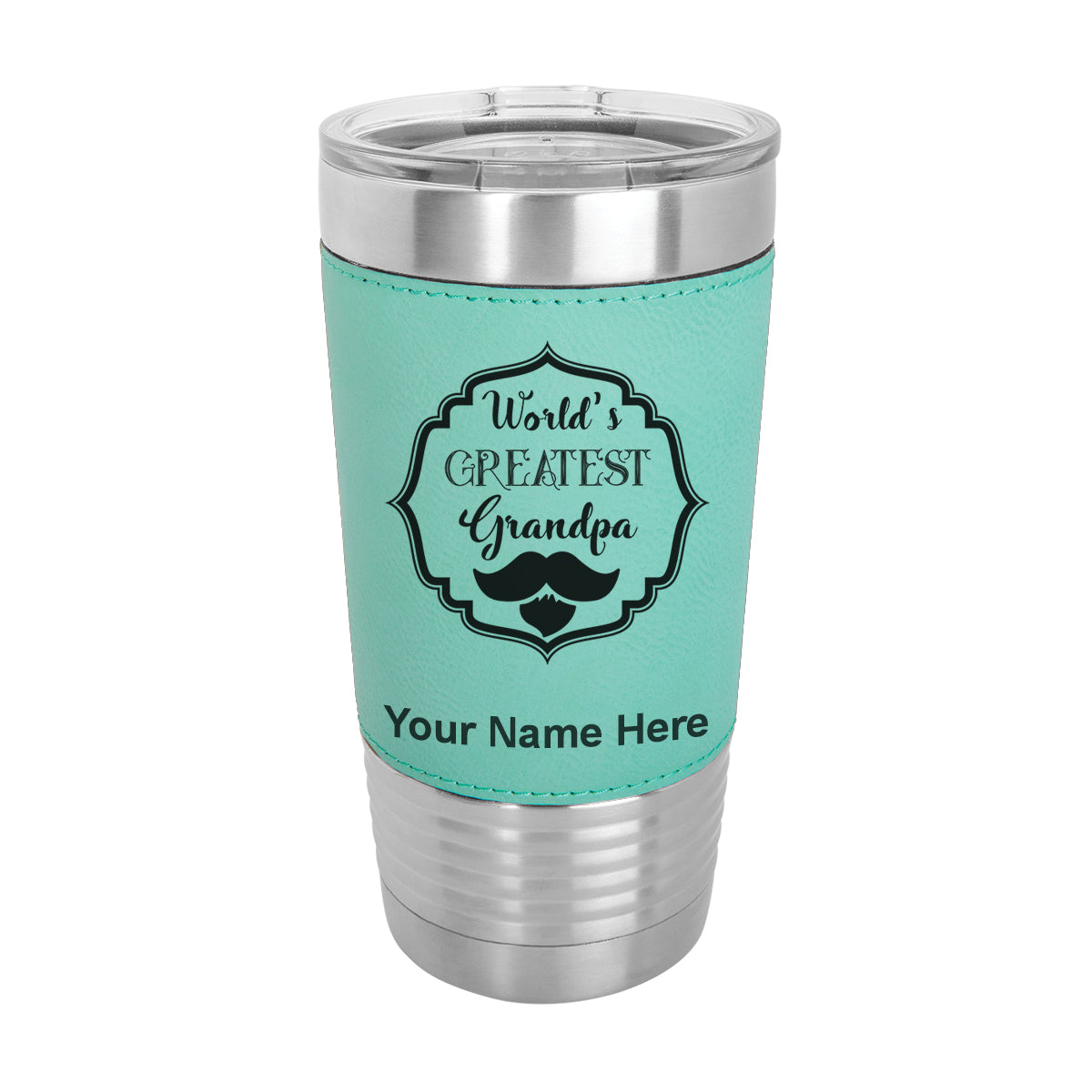 20oz Faux Leather Tumbler Mug, World's Greatest Grandpa, Personalized Engraving Included