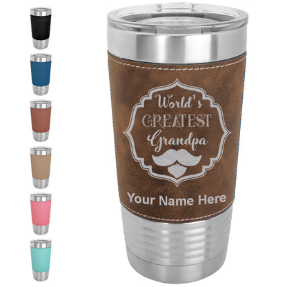20oz Faux Leather Tumbler Mug, World's Greatest Grandpa, Personalized Engraving Included